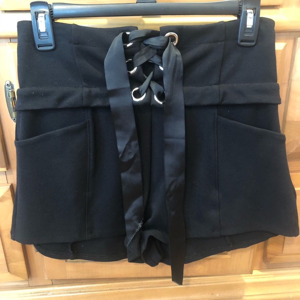 Black tie up shorts